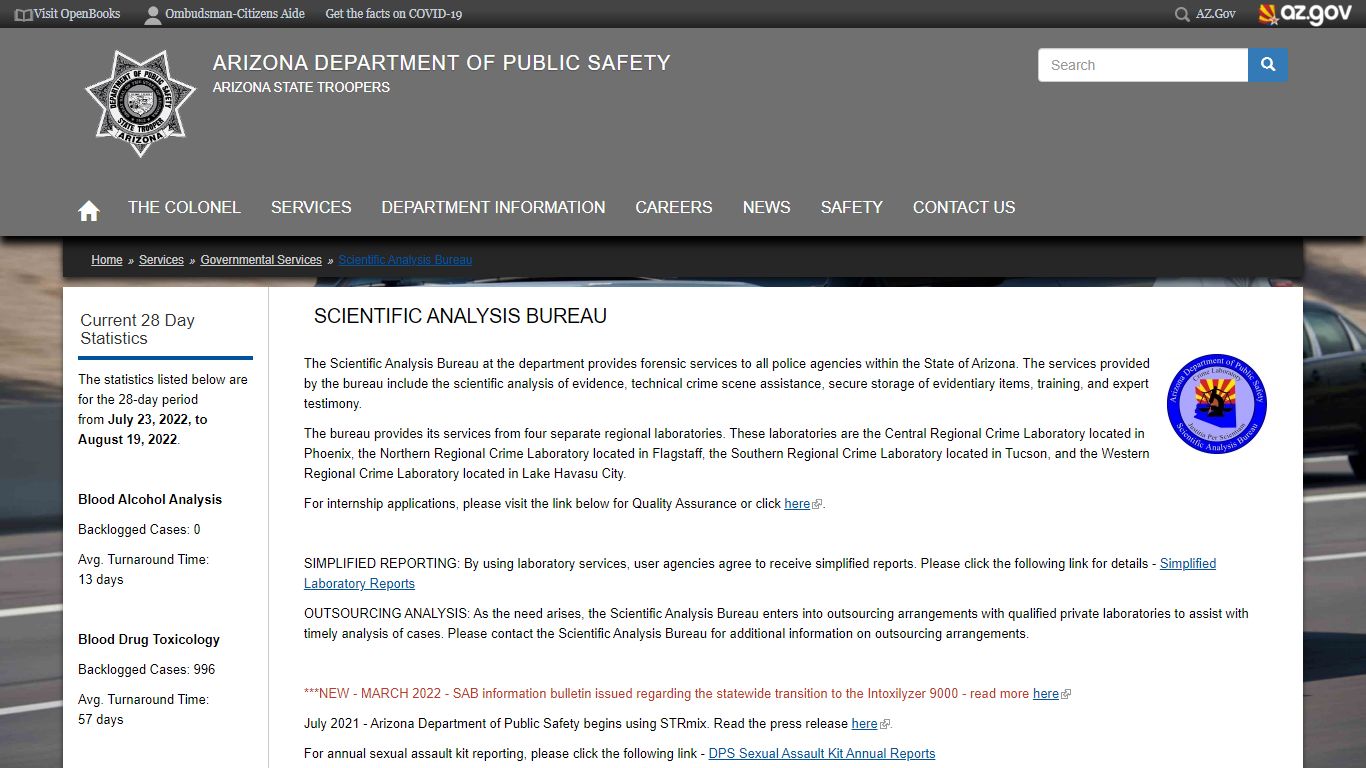 Scientific Analysis Bureau | Arizona Department of Public Safety